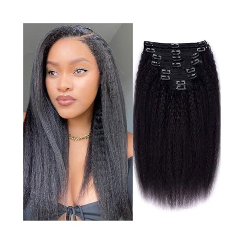 Haarverlängerung Clip Verworrene gerade Clip-in-Haarverlängerungen, nahtlose Clip-in-Haarverlängerungen, echtes menschliches Haar, natürliche schwarze Yaki-Haarverlängerungen for schwarze Frauen Haarv von Huangj-0527
