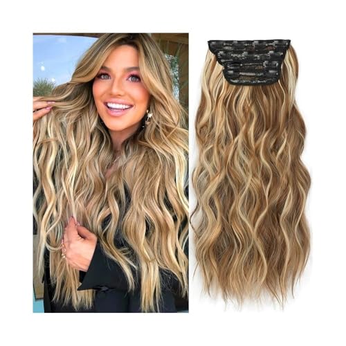 Haarverlängerung Clip Wasserwellen-Clip-in-Haarverlängerung, 4 Stück, natürlich aussehende synthetische Haarverlängerung for Frauen, 50,8 cm, 180 g, lange, gewellte, lockige Haarverlängerung mit 11 Cl von Huangj-0527
