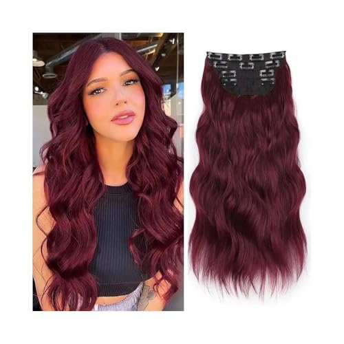 Haarverlängerung Clip Wasserwellen-Clip-in-Haarverlängerung, 4 Stück, natürlich aussehende synthetische Haarverlängerung for Frauen, 50,8 cm, 180 g, lange, gewellte, lockige Haarverlängerung mit 11 Cl von Huangj-0527