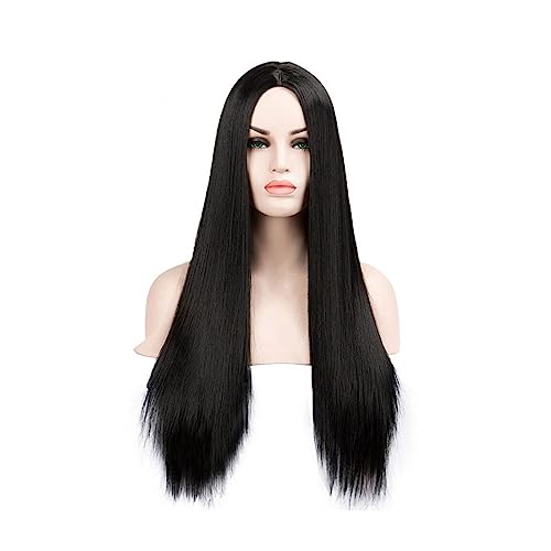 Perücken für Frauen 30 Zoll lange gerade schwarze Perücke Kunsthaarperücke mit Pony Langhaarperücken for Frauen Msholy für die Tägliche Party Cosplay Tragen von Huangj-0527