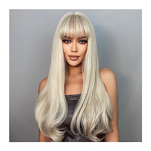 Perücken für Frauen Helle aschblonde Cosplay-Synthetik-Perücken mit Pony, lange, locker gewellte Lolita-Haarperücke for weiße Frauen, natürlich, täglich, hitzebeständig für die Tägliche Party Cosplay von Huangj-0527