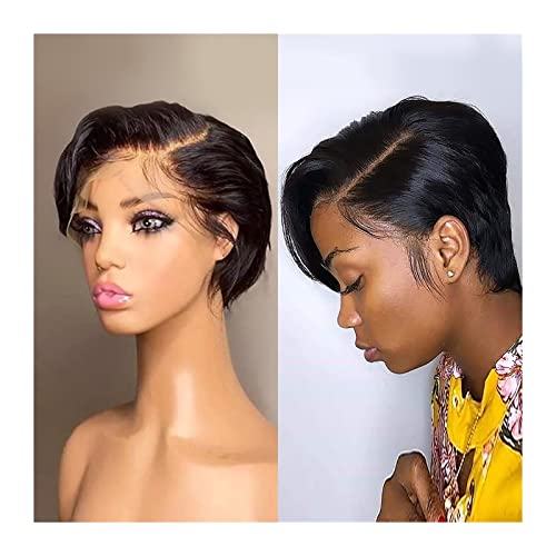 Perücken für Frauen Kurze Pixie Cut Perücken 13 × 4 × 1 Lace Frontal Perücke for Frauen Brasilianisches Echthaar Kurzes gerades T-Teil Transparente Lace Front Perücke für die Tägliche Party Cosplay Tr von Huangj-0527