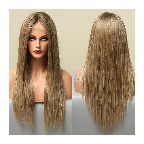 Perücken für Frauen Lange, seidige, gerade Lace-Front-Perücken for Damen, Ombre-Braun-Blond-Spitze-Synthetik-Perücken, natürlich, for den täglichen Gebrauch auf Partys, hitzebeständig für die Tägliche von Huangj-0527