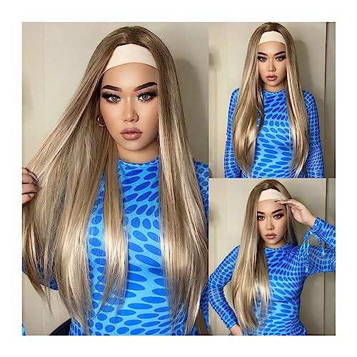 Perücken für Frauen Lange gerade braune blonde synthetische Stirnband-Perücken for Frauen, Highlight-Perücken, natürliches Haar, hitzebeständige Cosplay-Perücken für die Tägliche Party Cosplay Tragen von Huangj-0527
