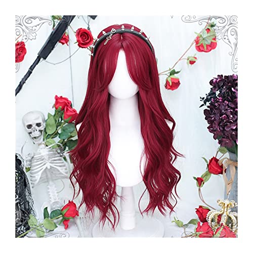 Perücken für Frauen Lange gewellte lockige Perücke aus Kunsthaar mit Pony, Mittelteil, rote Wellenperücke for Frauen, lange, hitzebeständige Lolita-Cosplay-Perücke für die Tägliche Party Cosplay Trage von Huangj-0527