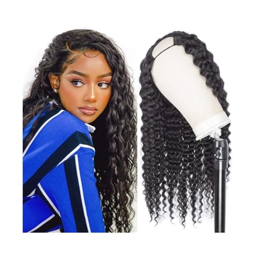 Perücken für Frauen Lockige U-Teil-Perücken, tiefe Wellen, Echthaar-Perücken for schwarze Frauen, 25,4–66 cm lange, brasilianische, tiefe, lockige, leimlose Clip-in-U-förmige Perücke, 180% Dichte für von Huangj-0527