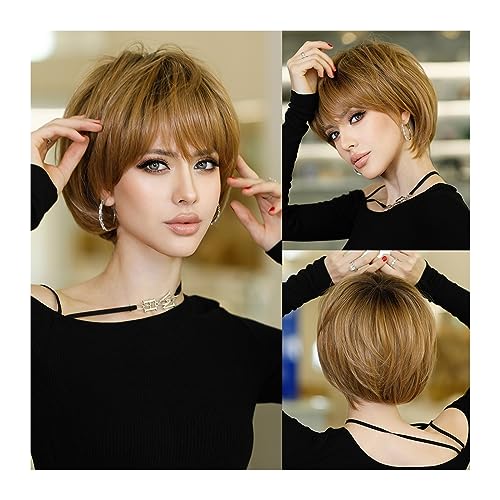 Perücken für Frauen Ombre-Perücke for Damen, tägliche Party, flauschige Bob-Perücke, natürliches Kunsthaar, modische Perücke mit Pony, hitzebeständige Faser für die Tägliche Party Cosplay Tragen von Huangj-0527