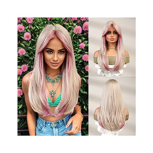 Perücken für Frauen Rosa weiße Perücke, gute Qualität, synthetische Damen-Perücken, weiblich, Cosplay, günstige Perücken mit kostenlosem Versand, täglicher Gebrauch, hohe Dichte für die Tägliche Party von Huangj-0527