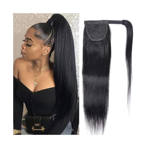 Ponytail Extension Clip-in-Pferdeschwanzverlängerung, 25,4–61 cm, lange, gerade Pferdeschwanzverlängerung, natürliche Farbe, Remy-Echthaarverlängerung for schwarze Frauen Pferdeschwanz Extensions(10in von Huangj-0527