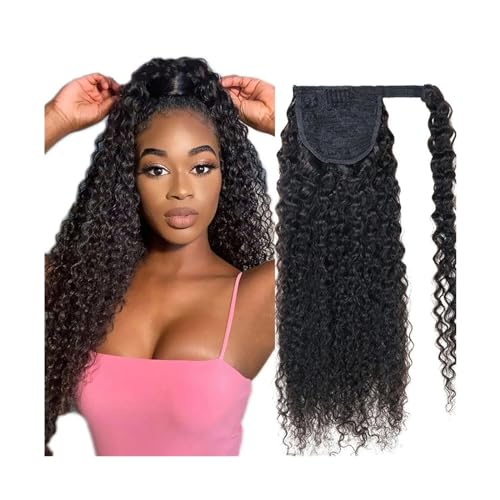 Ponytail Extension Echthaarverlängerungen, verworrener lockiger Pferdeschwanz, umwickelbare lange Pferdeschwanzverlängerung, natürliche Farbe, Clip-in-Remy-Haarverlängerungen for schwarze Frauen Pferd von Huangj-0527