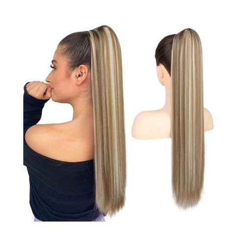 Ponytail Extension Gerade Pferdeschwanz-Verlängerung for Frauen, 40,6–66 cm, Kordelzug, Pferdeschwanz, Echthaar-Verlängerung #P8/613, brasilianisches Remy-Haar, Pferdeschwänze, Clip-in-Haarteile Pferd von Huangj-0527