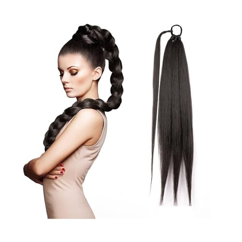Ponytail Extension Lange geflochtene Pferdeschwanz-Verlängerung for Frauen, weiches Kunsthaarteil mit Haargummi, 66 cm, Yaki-gerade, umwickelbare Pferdeschwanz-Haarverlängerung Pferdeschwanz Extension von Huangj-0527