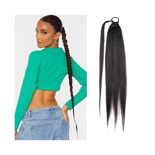 Ponytail Extension Lange geflochtene Pferdeschwanz-Verlängerung for Frauen, weiches Kunsthaarteil mit Haargummi, 66 cm, Yaki-gerade, umwickelbare Pferdeschwanz-Haarverlängerung Pferdeschwanz Extension von Huangj-0527