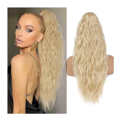 Ponytail Extension Pferdeschwanz-Haarteile mit Kordelzug, synthetischer gefälschter Pferdeschwanz, schwarzblond, lang, lockig, gewellt, Pferdeschwanz-Haarverlängerung for Frauen Pferdeschwanz Extensio von Huangj-0527