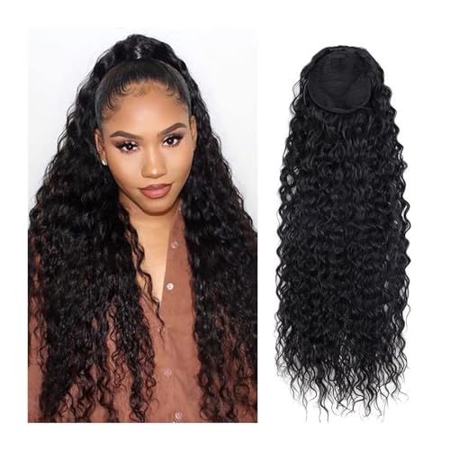 Ponytail Extension Pferdeschwanz mit Kordelzug for schwarze Frauen, Echthaar-Gefühl, mit Clip, 61 cm, lockig, Pferdeschwanz-Verlängerungen, synthetische tiefe Welle Pferdeschwanz Extensions Ponytail Extension Pferdeschwanz mit Kordelzug for schwarze Frauen, Echthaar-Gefühl, mit Clip, 61 cm, lockig, Pferdeschwanz-Verlängerungen, synthetische tiefe Welle Pferdeschwanz Extensions von Huangj-0527