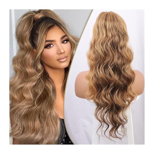Ponytail Extension Synthetische Pferdeschwanz-Extensions for Frauen, lang, gewellt, flauschig, synthetischer Pferdeschwanz, Haarteil, natürlich, weich Pferdeschwanz Extensions(Borwn mix blonde) von Huangj-0527