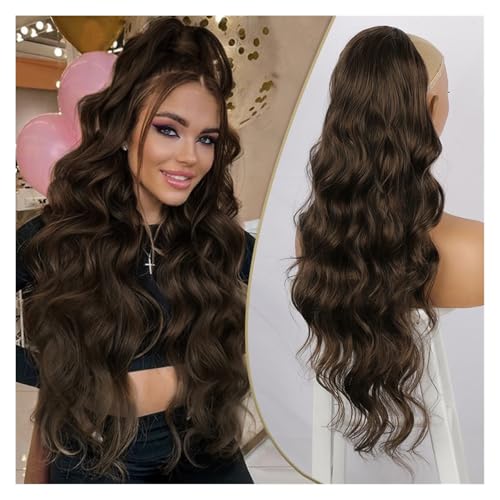 Ponytail Extension Synthetische Pferdeschwanz-Extensions for Frauen, lang, gewellt, flauschig, synthetischer Pferdeschwanz, Haarteil, natürlich, weich Pferdeschwanz Extensions(Dark brown) von Huangj-0527