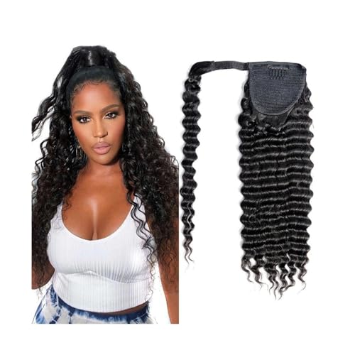 Ponytail Extension Tiefgewellte Pferdeschwanz-Verlängerung for Anklipsen, lang, gewellt, lockig, umwickeln, langer Pferdeschwanz, natürliche Farbe, Remy-Echthaarverlängerung for schwarze Frauen Pferde von Huangj-0527