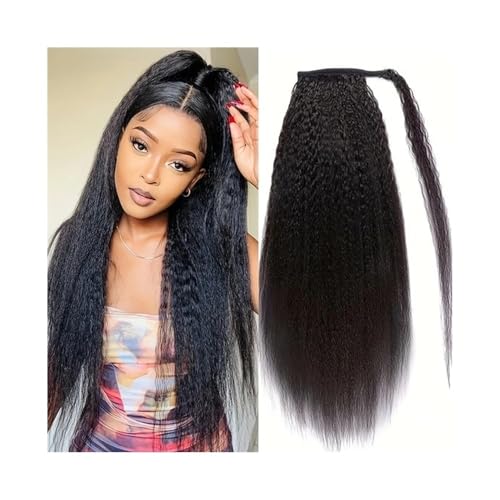 Ponytail Extension Verworrene gerade Pferdeschwanz-Echthaar-Wickel-Pferdeschwanz-Verlängerung, 25,4–66 cm, brasilianisches Echthaar, Yaki-gerade Pferdeschwanz-Clip-in-Haarteile for Frauen Pferdeschwan von Huangj-0527