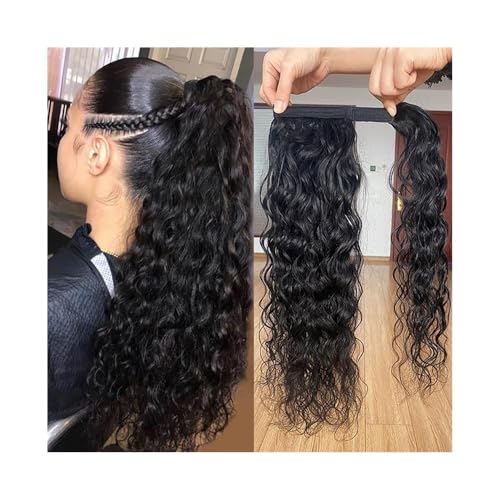 Ponytail Extension Wasserwellen-Pferdeschwanz-Echthaarverlängerung, 25,4–61 cm lang, gewellt, brasilianisches Remy-Haar, Pferdeschwanz, Clip-in-Haarteil for Damen Pferdeschwanz Extensions(18inch(105g) von Huangj-0527