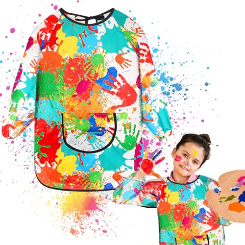 Malschürze Kinder, Malkittel Schule 1. Klasse Malerkittel Mädchen Junge Schule Kunst Malerei Kochen Malschürze Kinder, Malerkittel für 7-11 Jahre Mädchen Junge Wasserdicht mit Ärmeln und Big Taschen von Huanmin