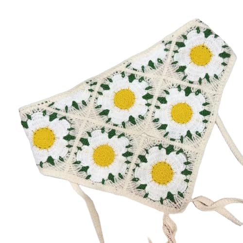 Gehäkeltes Blumen Kopftuch Stirnbänder Böhmischer Haarschal Bandanas Kopfbedeckung Frühlings Haarband Frauenfoto Ausgehöhltes Kopftuch Gehäkelter Haarschal von Huaqgu