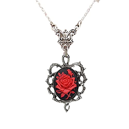 Huaqgu Gothic Red Rose Cameo Choker Halskette Halloween Cosplay Schmuck Verstellbare Anhänger Halskette Viktorianische Halskette Schmuck von Huaqgu