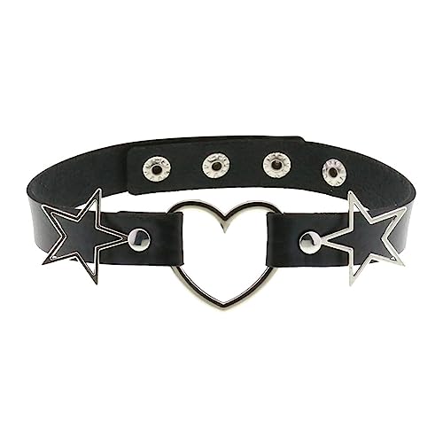 Huaqgu Lederhalsband im europäischen und amerikanischen Stil,Trend-Punk-Herz-Pentagramm-Halsbänder,Nachtclub-Bar,Wild-O-Stil-Halskette von Huaqgu