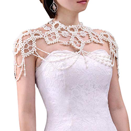 Huaqgu Schal, Hochzeit Shrug Wrap Hochzeit Faux Pearl Lätzchen Halsband Halskette Schmuck Perlen Körperkette Schalkragen von Huaqgu