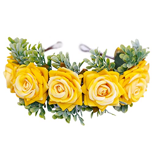 Verstellbares Florales Handgefertigtes Rosen Blumenkranz Stirnband Mit Band Für Hochzeit Festival Reisen Foto Requisiten Floral Für Die Hochzeit von Huaqgu
