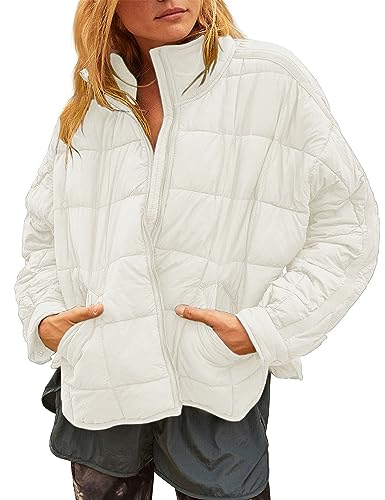 Huaqiao Steppjacke für Damen, leichter Reißverschluss, kurzer Wintermantel mit Taschen, Weiss/opulenter Garten, L von Huaqiao