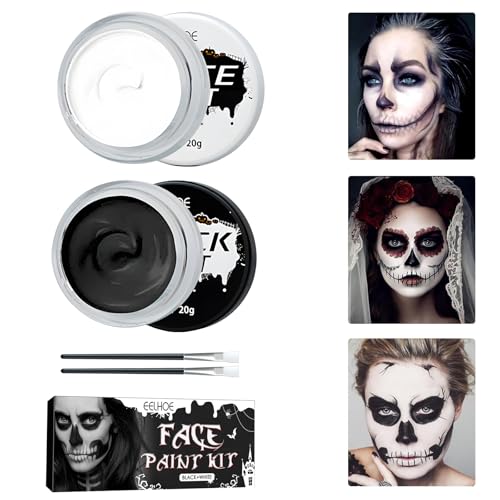 Halloween Schminke Schwarz Weiß Gesichtsfarbe, Kinderschminke Halloween Clown Makeup Gesicht Körperfarben mit Makeup Pinsel für Karneval Theaterschminke Kinder Erwachsene Schminke Halloween Make Up Halloween Schminke Schwarz Weiß Gesichtsfarbe, Kinderschminke Halloween Clown Makeup Gesicht Körperfarben mit Makeup Pinsel für Karneval Theaterschminke Kinder Erwachsene Schminke Halloween Make Up von Huarsion