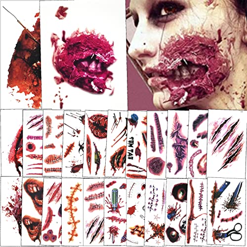 Halloween Tattoo, Huarsion 24 Blätter Halloween Schminke Zombie Narben Tattoo Wunden Kunstblut Horror Gruselig Tattoo Aufkleber Temporäre Tattoos Halloween Kostüm Makeup Requisiten Halloween Tattoo, Huarsion 24 Blätter Halloween Schminke Zombie Narben Tattoo Wunden Kunstblut Horror Gruselig Tattoo Aufkleber Temporäre Tattoos Halloween Kostüm Makeup Requisiten von Huarsion