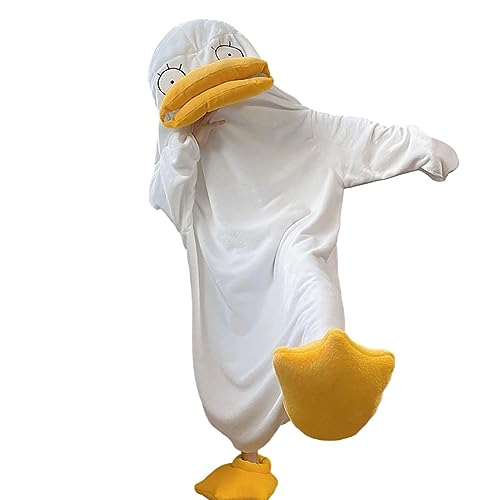 Huasean Enten-Einteiler Für Erwachsene, Unisex, Superweicher Flanell-Entenschlafsack, Pyjama Mit Schuhen, Tragbare Entendecke, Halloween-Pyjama, Cosplay-Kostü, Loungewear Mit Kapuze, Tier-Pyjama-Robe von Huasean