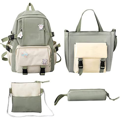 Huaxingda Japanische Schulranzen, Langlebiger Rucksack Harajuku Preppy Rucksack Set, Reißfeste Kinder Schüler Umhängetasche (4er Set) von Huaxingda