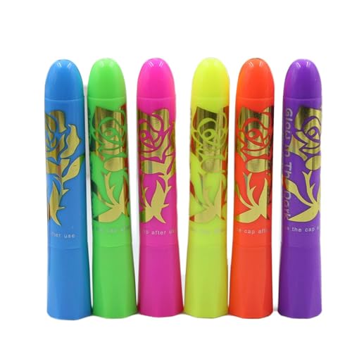 Huayeex Glow Face Paint - Glow Paint for Skin 6Pcs | Pen Glitter Washable Long-Lasting Quick-Drying Makeup for Night Clubs Parties Music Festivals Cosplay Events Themed Weddings von Huayeex