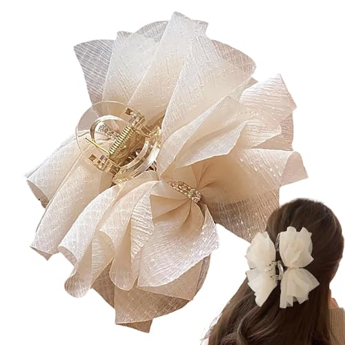 Huayeex Großer Chiffon -Clip, Chiffon Bogenclips | Große Friseurschärfen nicht schlupfende Klaue schwarz oder weiß,Maschenhaarstyling -Werkzeuge für Frauen Styling von Huayeex