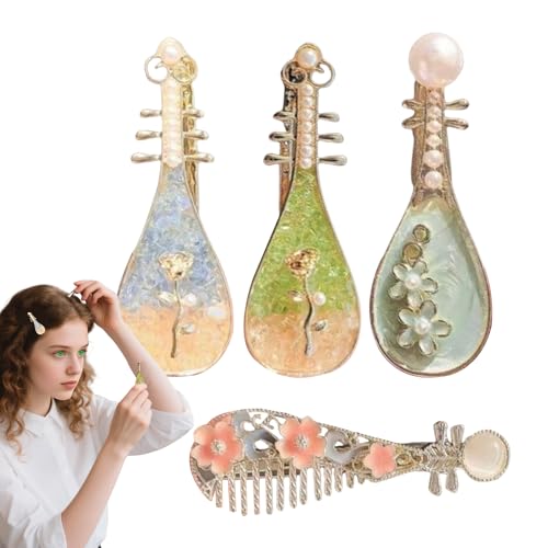 Huayeex Haarklammern Für Damen - Perlenbesetzte Haarschmuck Accessoires In Zupfinstrument Form,4 Stück Stilvolle Haaraccessoires Für Frauen Mädchen Schule Hochzeit Fest Konzert von Huayeex