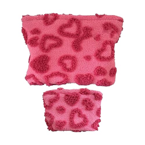 Huayeex Make-up-Tasche - 2-teiliges süßes Plüschherz-Design ästhetische tragbare Beutel Geldbörse Kulturbeutel | wasserdichte Aufbewahrungshülle Für Damen Mädchen Hautpflege College Arbeit von Huayeex