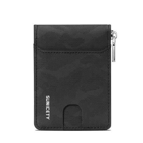 Huayuehong Geldbörse Für Herren Slim Wallet Tarnung RFID-Reißverschluss Große Kapazität Id Multi-Card Herren-Akkordeon-Kartenhalter Pu-Geldbörse,schwarz von Huayuehong