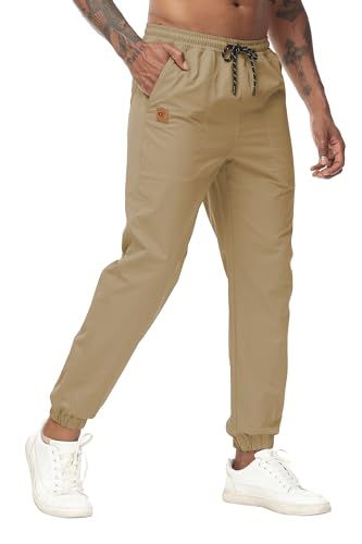 Huayuzh Cargohose Herren Baggy Cargo Hose Jogginghose Freizeithose Outdoorhose Elastische Taille mit Kordelzug Taschen Khaki 3XL von Huayuzh