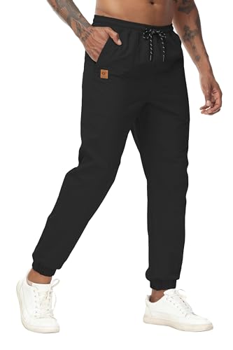 Huayuzh Cargohose Herren Baggy Cargo Hose Jogginghose Freizeithose Outdoorhose Elastische Taille mit Kordelzug Taschen Schwarz XL von Huayuzh