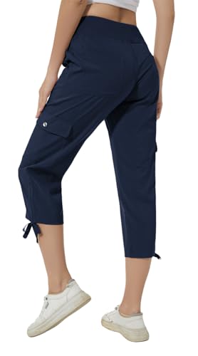 Huayuzh Damen Cargo Caprihose Wanderhose 3/4 Hose Sommer Cargohose Leichte Atmungsaktiv Athletisch Reisen Lässig Outdoorhose Marineblau 3XL von Huayuzh