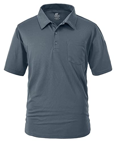 Huayuzh Herren-Poloshirts für Herren, Erwachsene, atmungsaktiv, Sommer, Kurzarm, schnell trocknend, Freizeit, Arbeit, Golf, Wandern, Tops mit Tasche, Hellgrau, L von Huayuzh