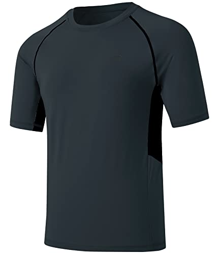 Huayuzh Herren Rashguard T-Shirt Schwimm Shirt Schnelltrocknend Leicht Atmungsaktiv Surfen Angeln Wandern Shortsleeve Top Charcoal Grey XXXXL von Huayuzh
