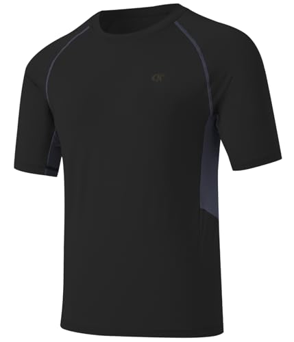 Huayuzh Herren Rashguard T-Shirt Schwimm Shirt Schnelltrocknend Leicht Atmungsaktiv Surfen Angeln Wandern Shortsleeve Top Schwarz 4XL von Huayuzh