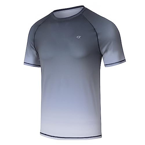 Huayuzh Herren Rashguard T-Shirt Schwimm Shirt Schnelltrocknend Leicht Atmungsaktiv Surfen Angeln Wandern Shortsleeve Top Verlaufsfarbe Hellgrau L von Huayuzh