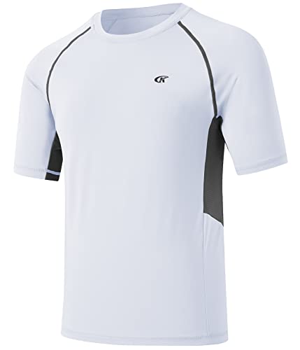 Huayuzh Herren Rashguard T-Shirt Schwimm Shirt Schnelltrocknend Leicht Atmungsaktiv Surfen Angeln Wandern Shortsleeve Top Weiß 3XL von Huayuzh