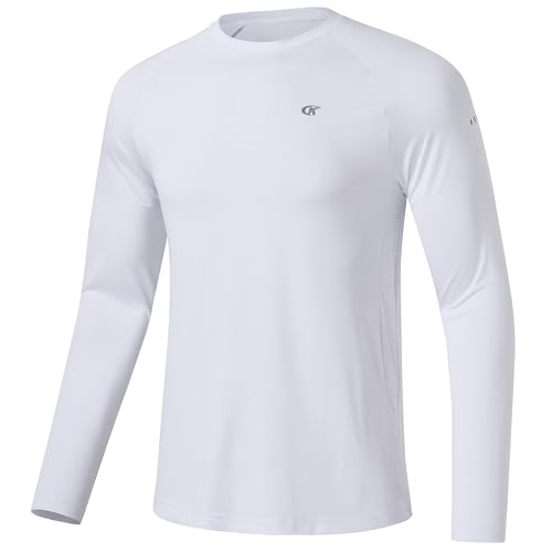 Huayuzh Herren UV-Schutz Rashguard UV Shirt UPF 50+ Langarmshirt Schwimm T-Shirt Schnelltrocknend Atmungsaktiv Surfen Weiß L von Huayuzh