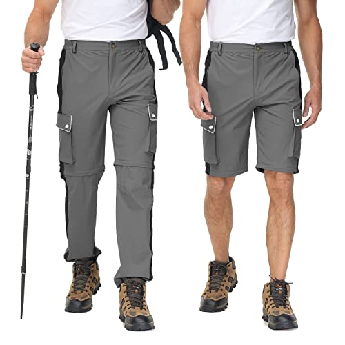 Huayuzh Herren Wanderhose Zip Off Trekkinghose Atmungsaktiv Wasserdicht Schnell Trockend Leicht Sommer Outdoorhose Softshellhose Grau XS von Huayuzh